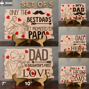 Vatertag Dad Zitat SVG Bundle, 5 Laser Cut Sign Designs mit Helden und Liebessprüchen, Holzplakette Digitale Dateien für Papa Geschenk / G136