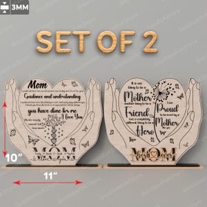 Placa de coração de madeira personalizada com nome de mãe e nome de criança, placa de coração de madeira personalizada com corte a laser para decoração de mãe/G086