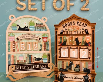 Cute Cat Books Read This Year Tracker Set, Reading Challenge Counter Sign, Book Lover Gift, Reading Log Decor, Library Decor /G510