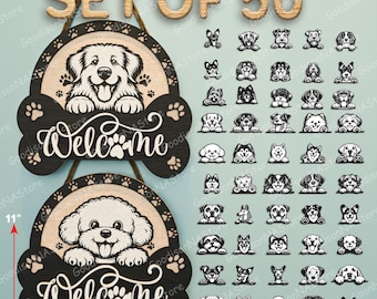 Dog Welcome Door Hanger Design, Puppy Welcome Sign Art, Cute Dog Face Decor Set of 50, Pet Lover Home Decoration /G527