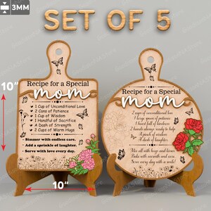 Ricetta per un tagliere speciale per la mamma, file tagliato al laser / Regalo per la festa della mamma per la mamma, girasole, mamma, amo la mamma, buona festa della mamma / G124