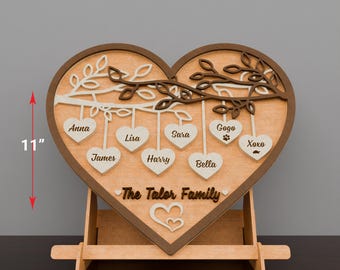 Personalized Family Tree Sign svg, Tree Of Life svg, Family Name Tree svg, Grandkids tree Sign, Heart Stand Decor SVG, Mothers Day Gift/P707