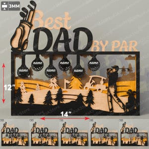 Best Dad By Par Golf Sign SVG, Personalized Father's Day Layered Golf Scene with Kid Names, Golf Cart Silhouette Cut File for Dad Gift /G077