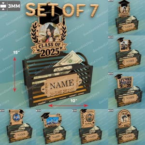 Afstudeerkaart geldhouder doosbundel, klasse van 2025 krat met foto en naam, afgestudeerd cadeau-displaybord SVG-set /G251