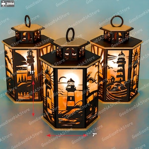 Lighthouse Lantern SVG, Coastal Beach Nautical Layered Light Box for Laser Cutting, Ocean Decor for Sea Lovers /G268