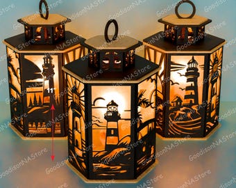 Lighthouse Lantern SVG, Coastal Beach Nautical Layered Light Box for Laser Cutting, Ocean Decor for Sea Lovers /G268