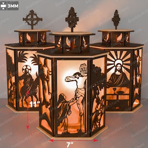 Oster Story Laterne Laser cut Datei | Die Passion und Auferstehung Jesu Kerzenhalter Jesus Christus Lampe Kerze Osterdekoration / G027