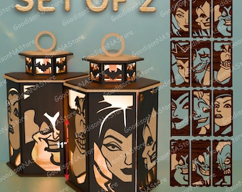 Linterna de villano de Halloween, decoración de caja de sombras espeluznante, arte de caja de luz con personajes espeluznantes, decoración gótica oscura para el hogar, idea de regalo aterrador para adultos /G401