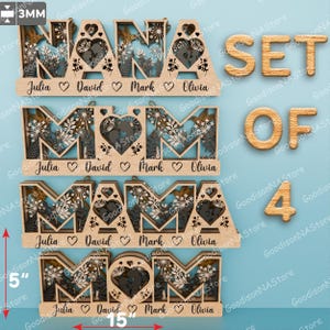 Gepersonaliseerde moeder Nana Sign SVG-bundel, bloemen gelaagde lasergesneden bestanden, Moederdagcadeau SVG, staand houten naambordje /G212