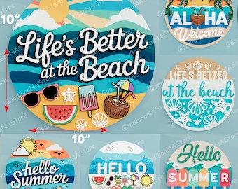 Summer Beach Wood Round Sign Laser cut File |Welcome to the Beach Sign Summer Beach Door Hanger Hello Summer Door Sign Beach Door Decor/G207