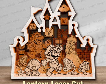 Mario Inspired Castle Lantern SVG, Layered Laser Cut File, Cartoon Adventure Night Light, Multilayer Wood Decor, Kids Room /D54