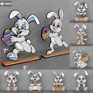 Archivo de corte láser de conejito de Pascua de pie / Conejitos de Pascua Decoración de conejito de Pascua de pie Conejito de Pascua feliz Mesa de madera Conejito svg /G031