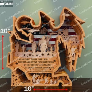 Memorial de veteranos en formato SVG multicapa, SVG multicapa del ejército estadounidense, soldado estadounidense con bandera, SVG de soldado, veterano, decoración del hogar, regalo del ejército / P181