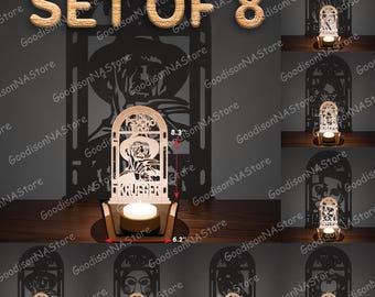Halloween Candle Holder Bundle, Spooky Horror Character Lantern Decor, Haunted Wall Art Keepsake, Halloween Gift, Halloween Decor /P291
