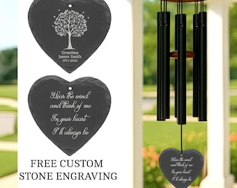 Memorial Wind Chime with Personalization, Custom Stone Sail, Tribute Keepsake, In Memory of Loved Ones, Sympathy Gift