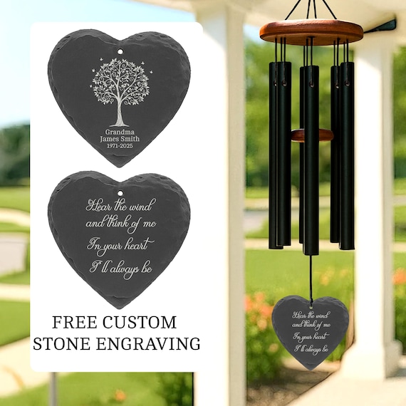 Memorial Wind Chime with Personalization, Custom Stone Sail, Tribute Keepsake, In Memory of Loved Ones, Sympathy Gift