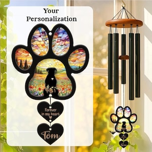Personalized Rainbow Bridge Wind Chime with Heart Charm, Custom Pet Memorial for Dog or Cat Loss, Name & Quote Remembrance Gift