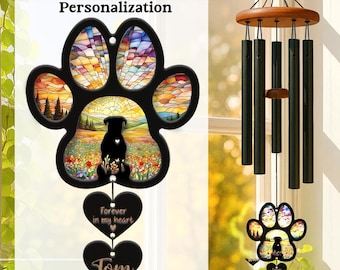 Personalized Rainbow Bridge Wind Chime with Heart Charm, Custom Pet Memorial for Dog or Cat Loss, Name & Quote Remembrance Gift