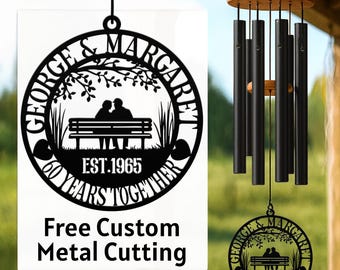 Couple Anniversary Wind Chime, Custom Etched Romantic Gift, Wedding Outdoor Decor, Personalized 25th/40th/50th Milestone, Parents Keepsake