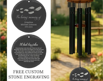 Custom Memorial Wind Chime with Slate Sail, Personalized Tribute Keepsake, Gift in Memory of Loved Ones, Thoughtful Bereavement Present