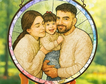 Custom Stained Glass Family Portrait Suncatcher Personalized Photo Window Hanging Gift for Mom Dad Grandma Couple Kids Sun Catcher Keepsake