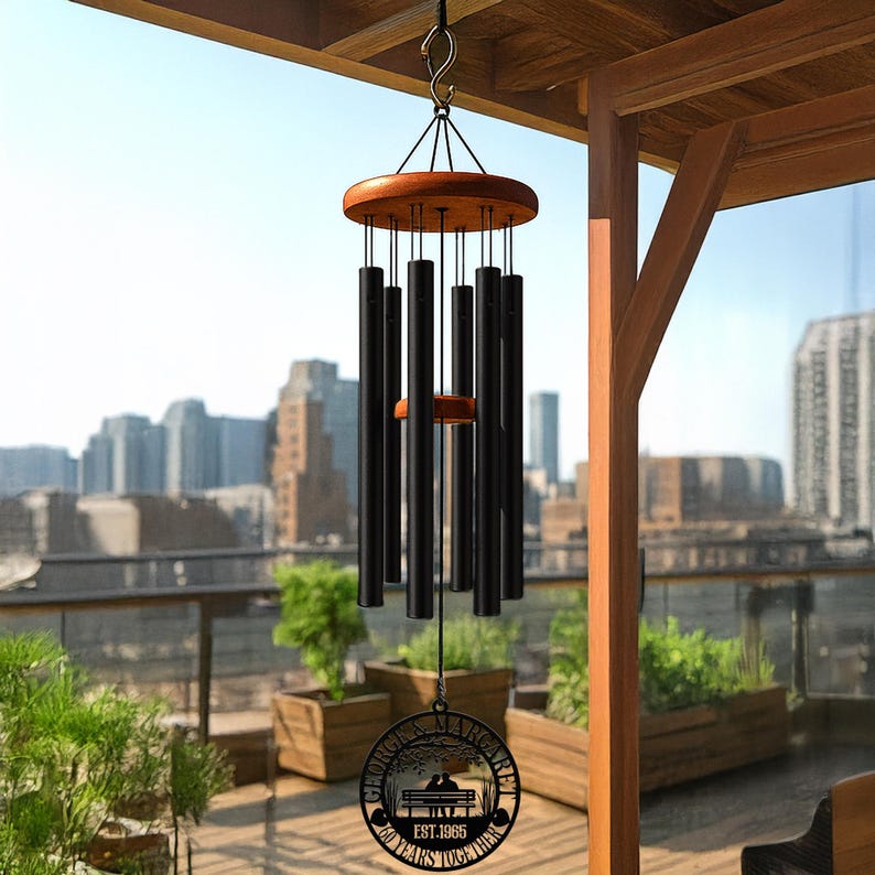 Couple Anniversary Wind Chime, Custom Etched Romantic Gift, Wedding Outdoor Decor, Personalized 25th/40th/50th Milestone, Parents Keepsake afbeelding 6