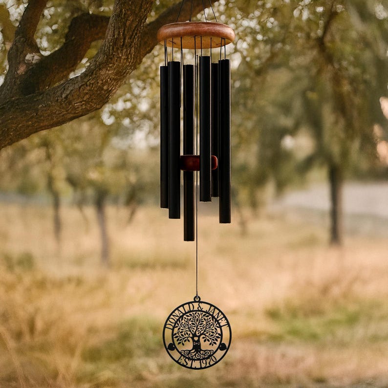 Couple Anniversary Wind Chime, Custom Etched Romantic Gift, Wedding Outdoor Decor, Personalized 25th/40th/50th Milestone, Parents Keepsake afbeelding 2
