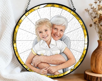 Personalized Photo Stained Glass Suncatcher, Grandma Gift, Window Art
