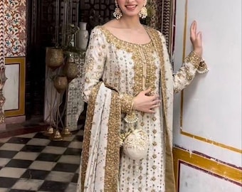White Pakistani wedding dress mehndi nikkah suit party dresses Indian embroidery outfits salwar kameez stitch clothes made to order dresses