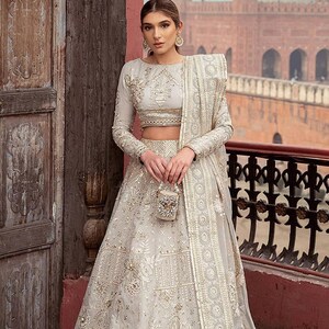 Pakistani Indian Wedding Dresses, Embroidery Clothes Ivory Lehenga Party  Dress Stitched Mehndi Nikkah Suit Guest Outfit Made to Order - Etsy New  Zealand