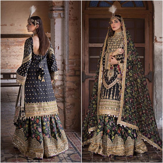 パキスタン民族衣装　Luxury ドレス　刺繍 Anarkali サーモンピンク 最新のパキスタンのウェディングドレス、イードパーティードレス