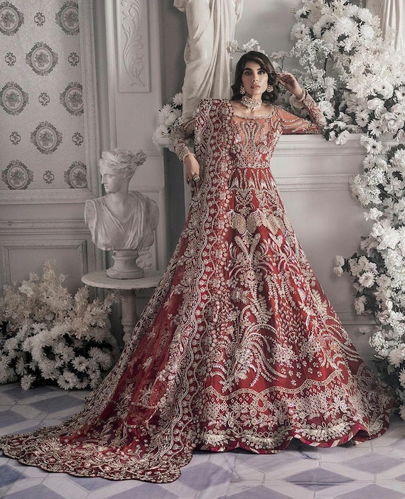 Red Pakistani Wedding Dress Indian Embroidery Clothes Long Maxi Frock Dresses Mehndi Nikkah Suit Stitch Luxury Guest Outfit Made to Order Etsy UK