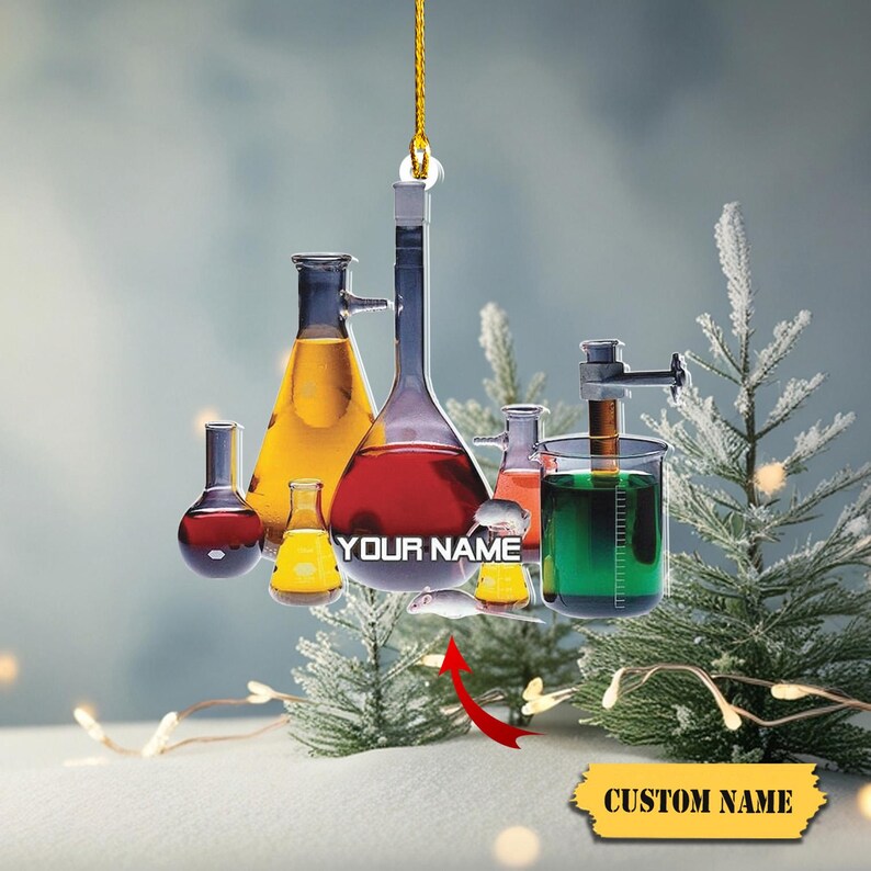 Monkeyvan Personalized Chemistry Glass Shape Flat Ornament, Biological