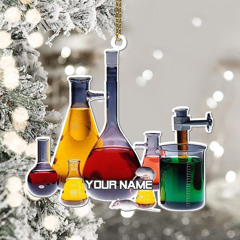 Monkeyvan Personalized Chemistry Glass Shape Flat Ornament, Biological