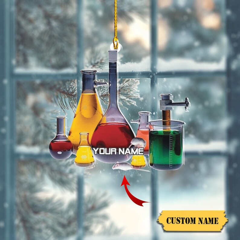 Monkeyvan Personalized Chemistry Glass Shape Flat Ornament, Biological