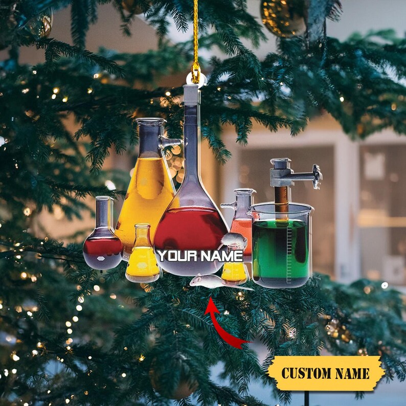 Monkeyvan Personalized Chemistry Glass Shape Flat Ornament, Biological