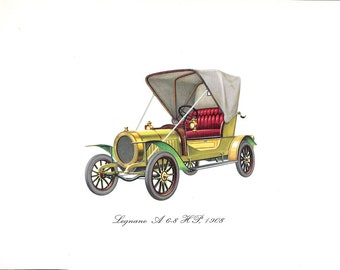 Old Vintage Color Car Print of a 1908 Legnano A