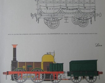 Large Vintage Print of Train Engines