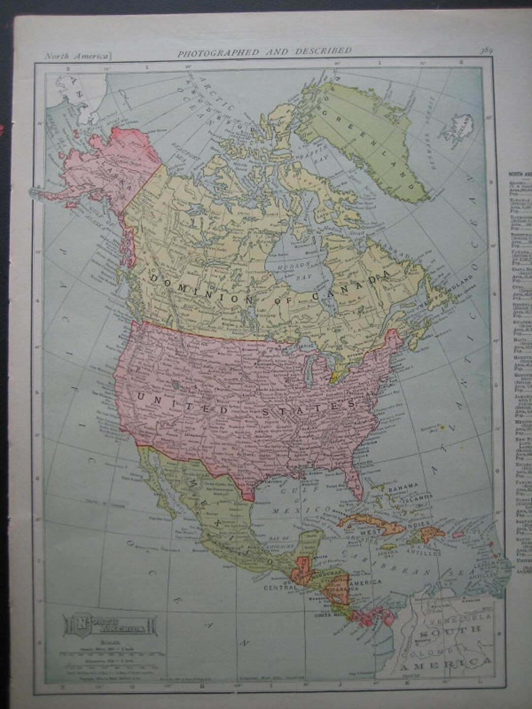 Large Antique 1910 Color Map of North America - Etsy