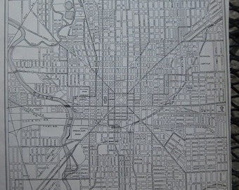 Antique 1924 City Map of Indianapolis, Indiana.