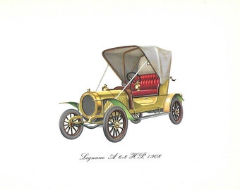 Vintage Color Car Print of a 1908 Legnano A