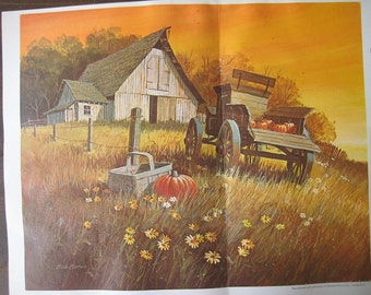 Large Vintage Print of a country Barn.