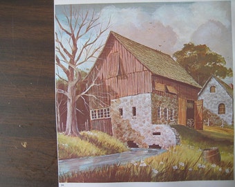 Great Old Vintage Print of Barns.