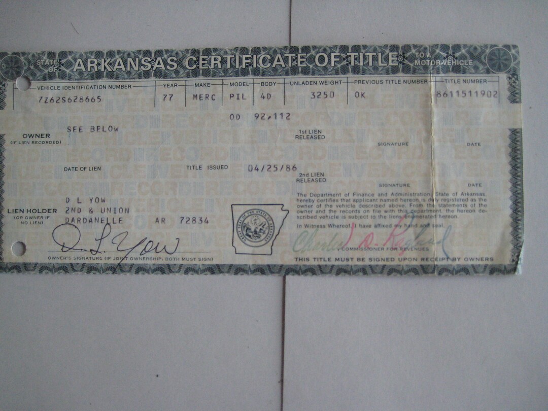 Vintage Car Title of a 1977 Mercury - Etsy