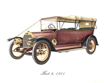 Vintage color Car Print of the 1911 Fiat