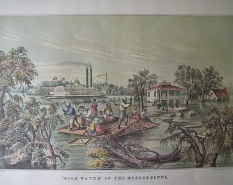 Large Currier and Ives color Lithograph Print.