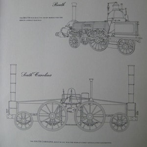 Vintage Print of Old Train Engines image 2