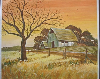 Vintage Print of a Country Barn. FREE U.S. SHIPPING