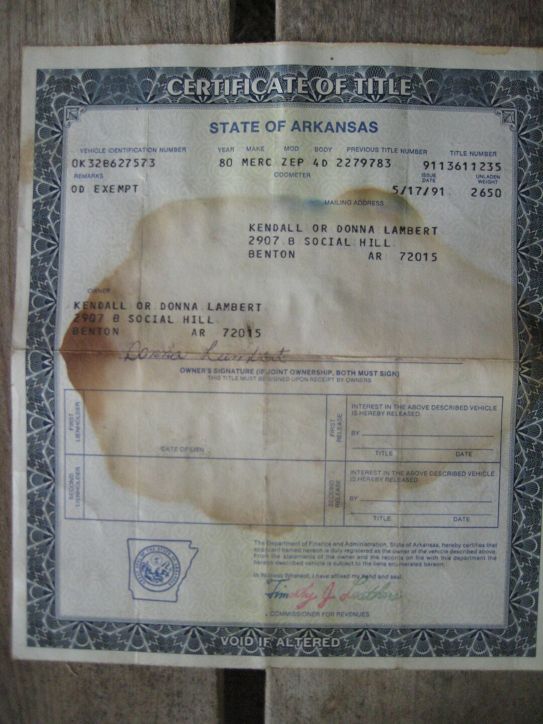 Vintage Car Title of a 1980 Mercury Etsy