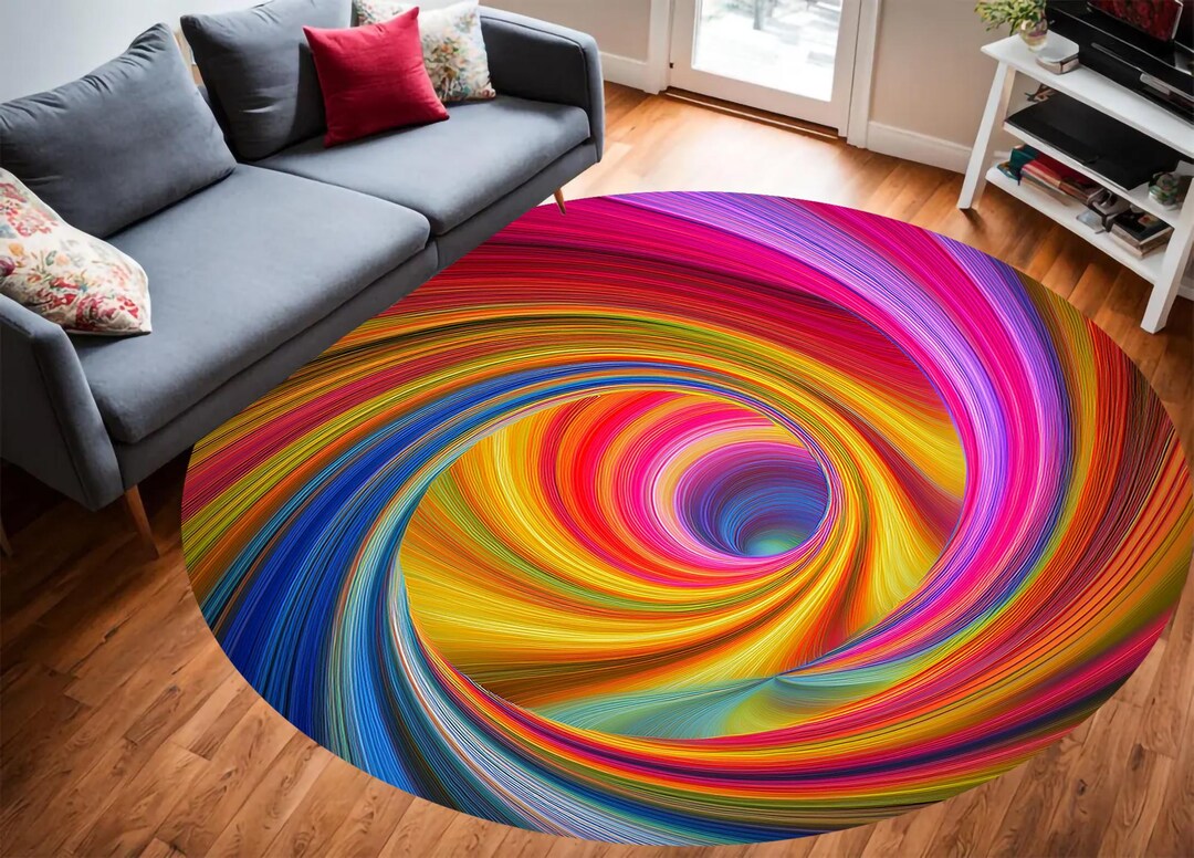 Rainbow Vortex Rug, Colorful Rug, 3D Spiral Rug, Abstract Rug, Illusion ...